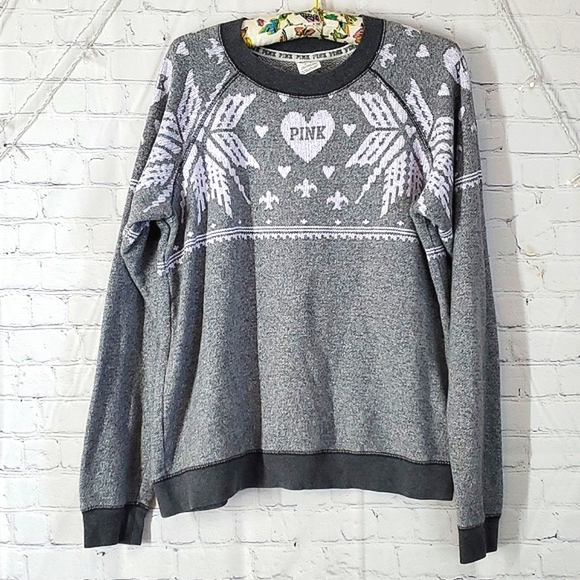 PINK Victoria's Secret Sweaters - 2012 Victorias Secret PINK Gray Snowflake Christmas Holiday Oversized Sweater M